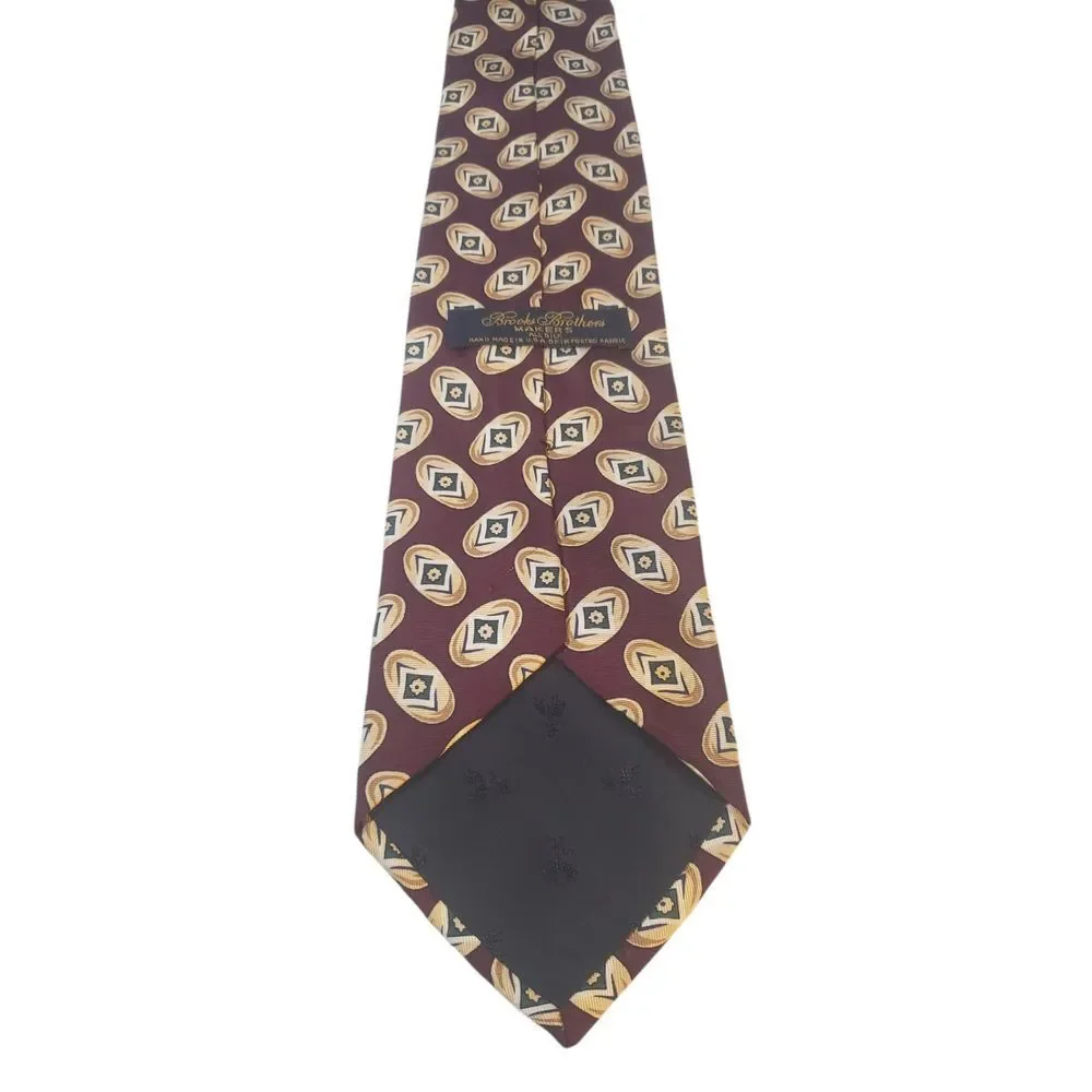 Brooks‎ Brothers Makers Mens Tie Necktie Designer Luxury Burgundy Tan Geometric